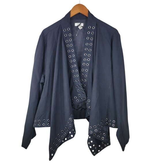 Cato Blazer Jacket Plus 26 28 black Open Front Moto 26W 28W Rivets Alt Corporate - Picture 2 of 6